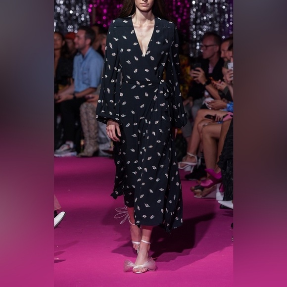 Rotate by Birger Christensen / Mira wrap midi dress in dark navy US 2 EU 34 - Picture 6 of 8